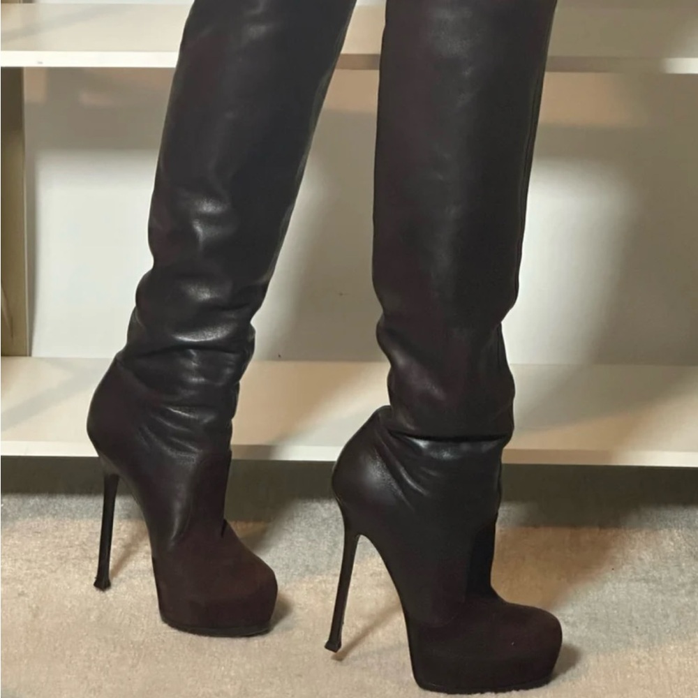 YSL Leather Suede Knee Boots